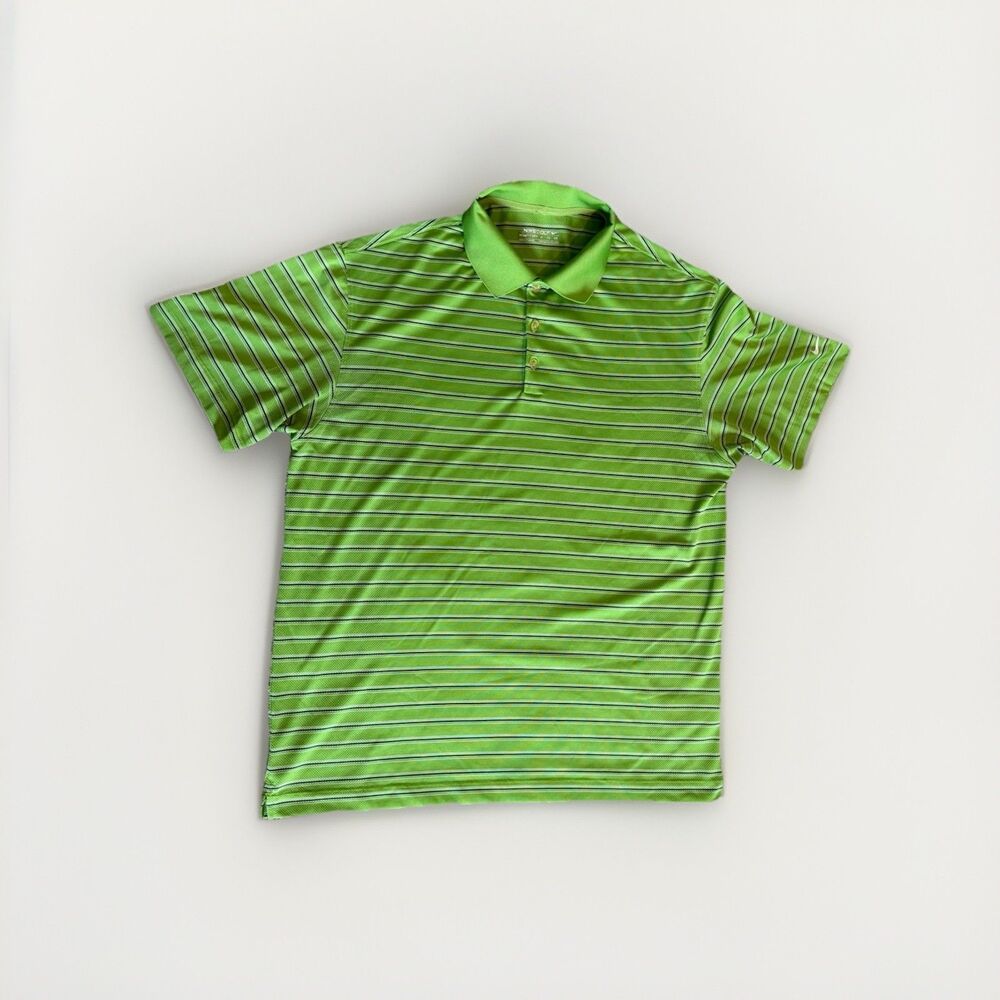 Nike Golf Dri-Fit Polo XL Green Striped Performance Short Sleeve Shirt